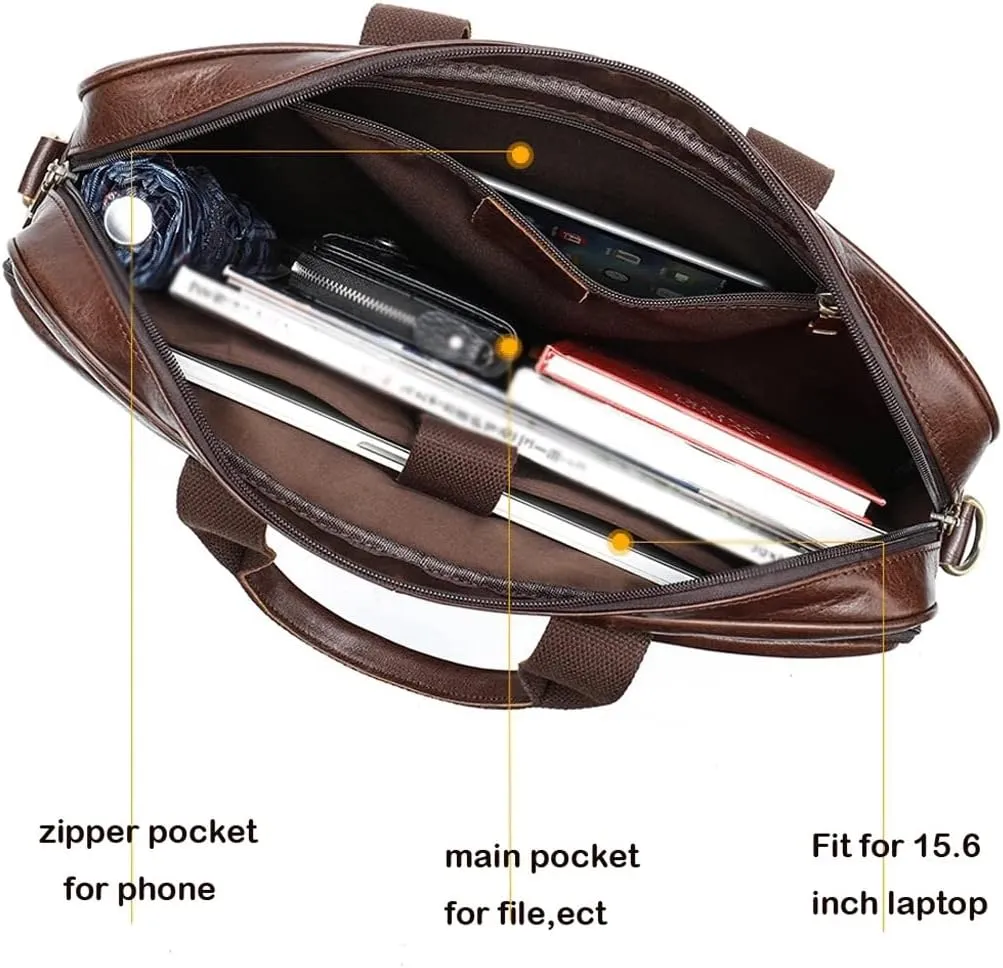 Men Genuine Leather Briefcase Convertible 15.6 Inch Laptop Messenger Bags Handbag Multifunctional Business Shoulder Bag (Color : Black, Size : 15.6 inch)