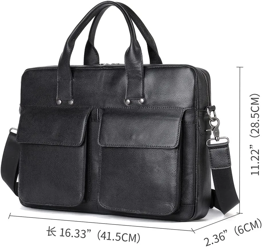 Men Genuine Leather Briefcase Convertible 15.6 Inch Laptop Messenger Bags Handbag Multifunctional Business Work Shoulder Bag (Color : Black, Size : 15.6 inch)