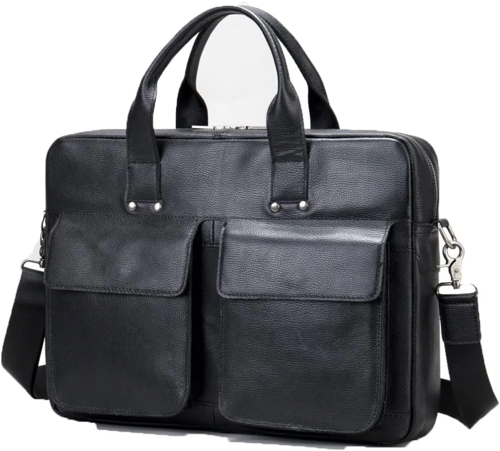 Men Genuine Leather Briefcase Convertible 15.6 Inch Laptop Messenger Bags Handbag Multifunctional Business Work Shoulder Bag (Color : Black, Size : 15.6 inch)