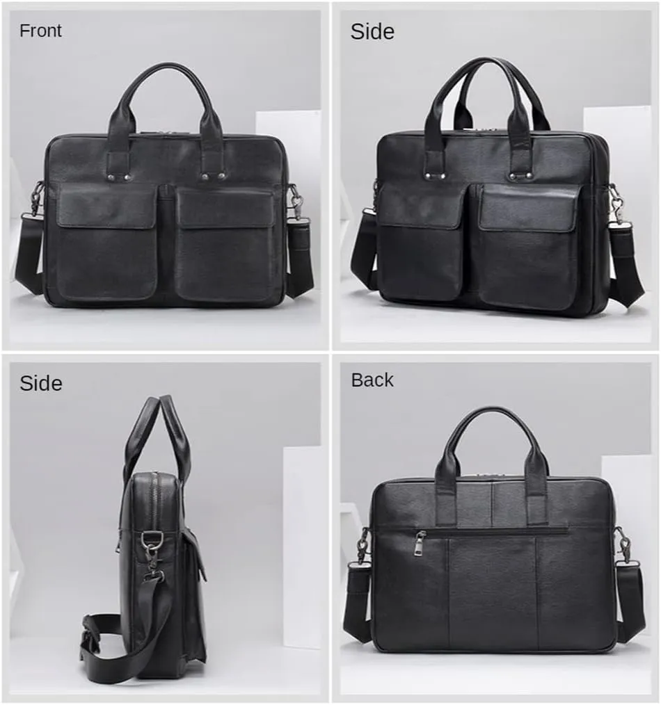 Men Genuine Leather Briefcase Convertible 15.6 Inch Laptop Messenger Bags Handbag Multifunctional Business Work Shoulder Bag (Color : Black, Size : 15.6 inch)