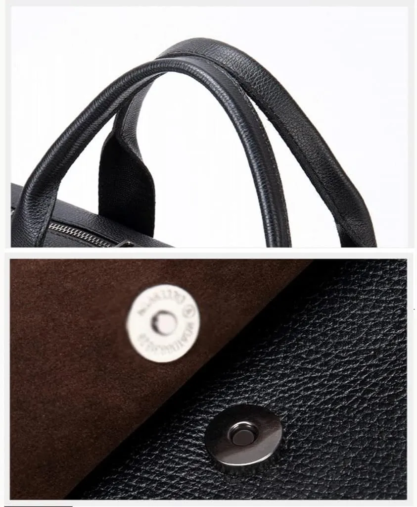 Men Genuine Leather Briefcase Convertible 15.6 Inch Laptop Messenger Bags Handbag Multifunctional Business Work Shoulder Bag (Color : Black, Size : 15.6 inch)