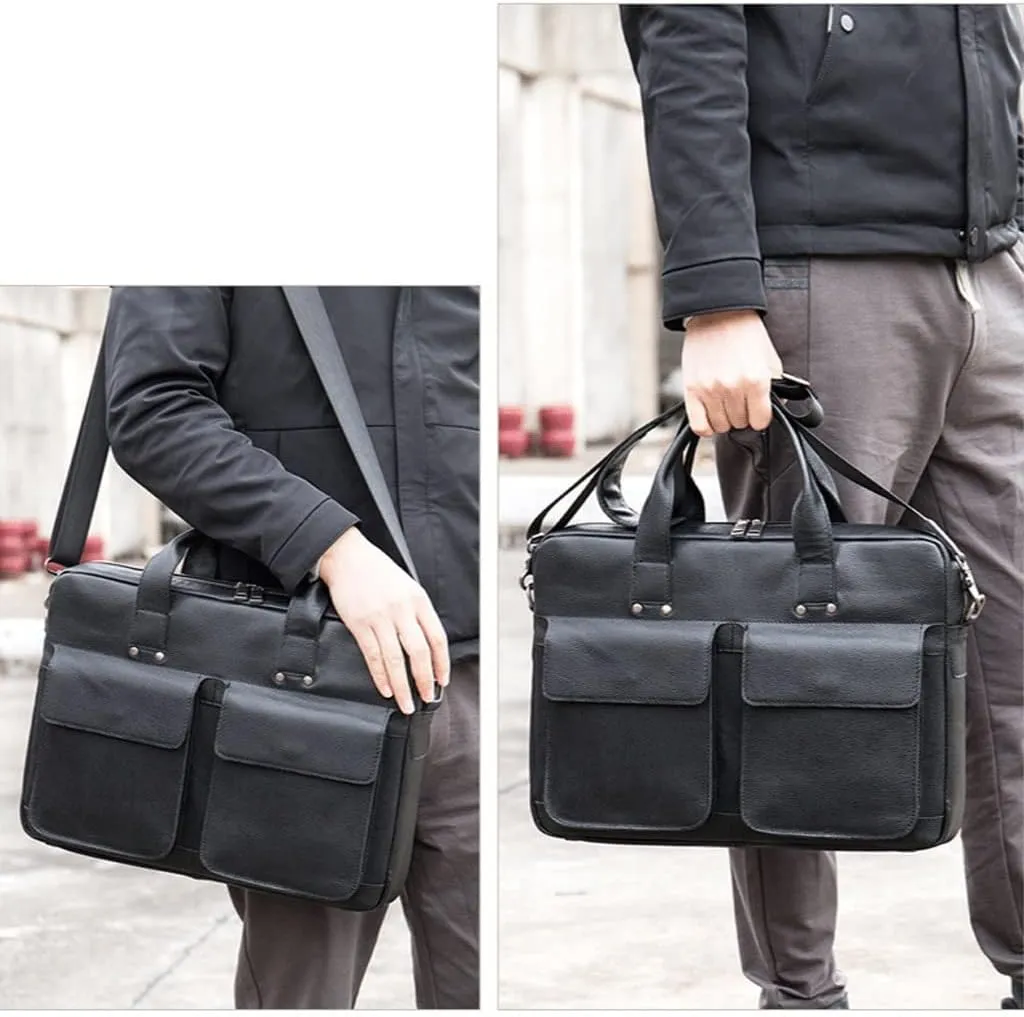 Men Genuine Leather Briefcase Convertible 15.6 Inch Laptop Messenger Bags Handbag Multifunctional Business Work Shoulder Bag (Color : Black, Size : 15.6 inch)
