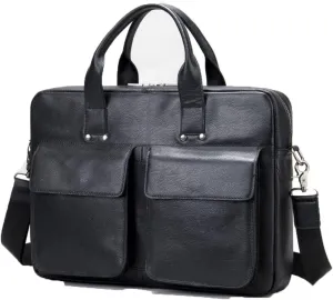 Men Genuine Leather Briefcase Convertible 15.6 Inch Laptop Messenger Bags Handbag Multifunctional Business Work Shoulder Bag (Color : Black, Size : 15.6 inch)
