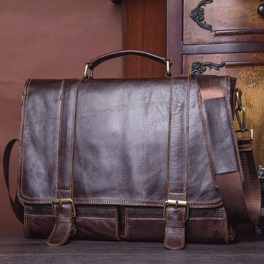 Men Leather Briefcase Business Handbag Messenger Bags Male Vintage Shoulder Bag Men's Large Laptop Travel Bags