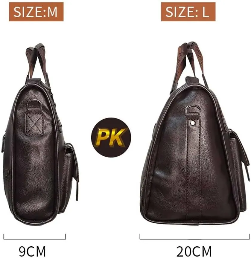 Men PU Leather Briefcase 14 Inch Laptop Messenger Bags Handbag Multifunction Large Capacity Business Work Youth Shoulder Bag (Color : Dark Brown, Size : 15.4x11.8x3.5 inch)