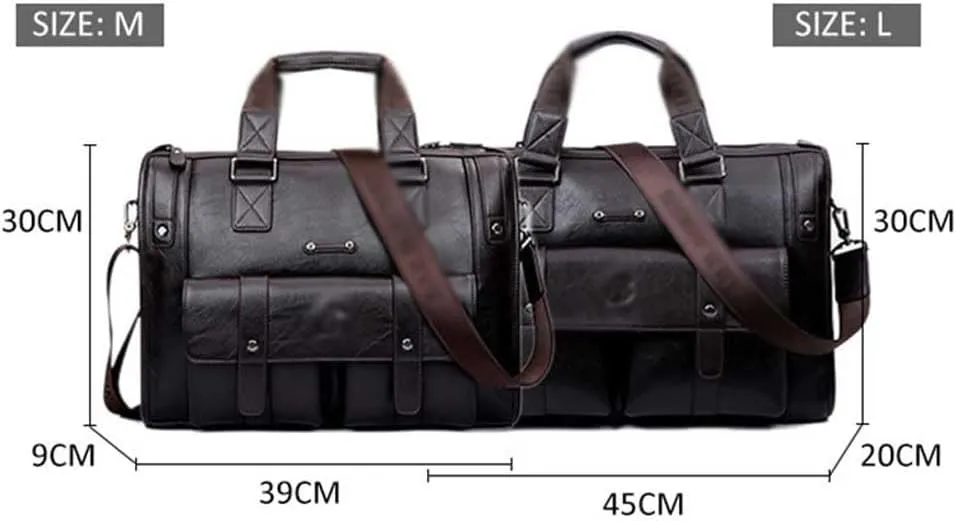 Men PU Leather Briefcase 14 Inch Laptop Messenger Bags Handbag Multifunction Large Capacity Business Work Youth Shoulder Bag (Color : Dark Brown, Size : 15.4x11.8x3.5 inch)
