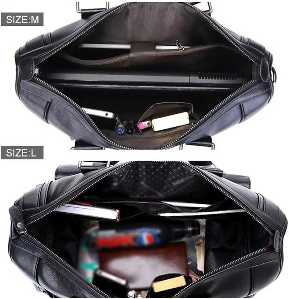 Men PU Leather Briefcase 14 Inch Laptop Messenger Bags Handbag Multifunction Large Capacity Business Work Youth Shoulder Bag (Color : Dark Brown, Size : 15.4x11.8x3.5 inch)