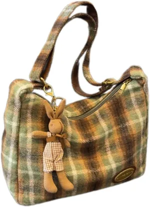 Messenger Bag Crossbody Plaid Tweed Purse Hobo Bags for Women Vintage Shoulder Bag Tote Bag with Zipper