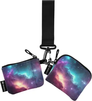 Mini Zip Around Wristlet keychain Wallet Abstract Universe Starry for Women Personalized Pattern Detachable Dual Pouch Wristlet Portable Wallet Phone Coin Purse