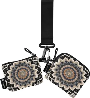 Mini Zip Around Wristlet keychain Wallet Circle Gold White Brown for Women Personalized Pattern Detachable Dual Pouch Wristlet Portable Wallet Phone Coin Purse