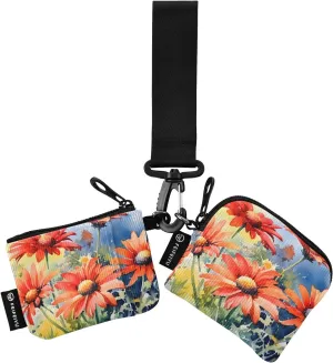 Mini Zip Around Wristlet keychain Wallet Red Watercolor Daisy for Women Personalized Pattern Detachable Dual Pouch Wristlet Portable Wallet Phone Coin Purse