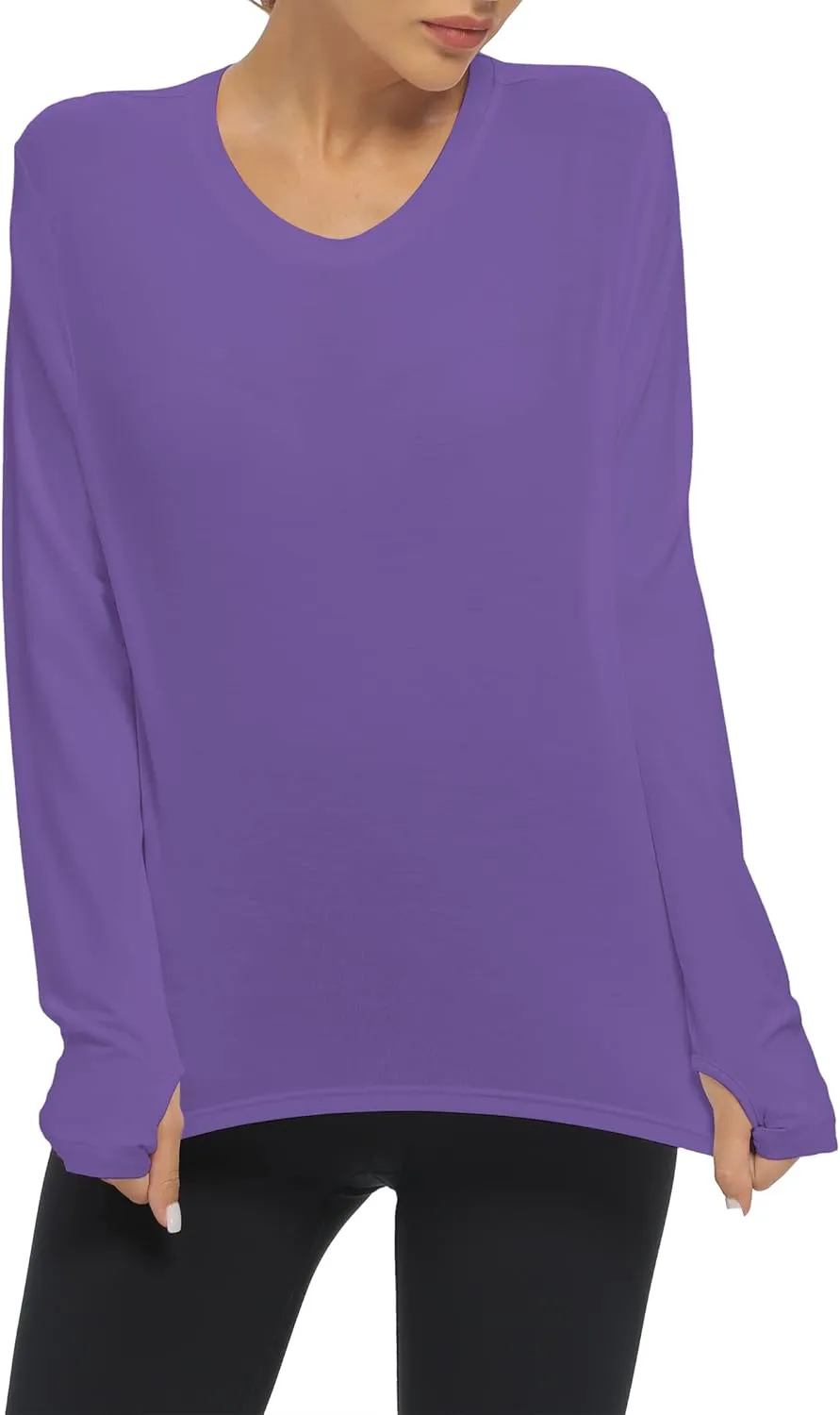 Mippo Long Sleeve Workout Tops Slightly Cropped Shirts for Women to Wear with Leggings