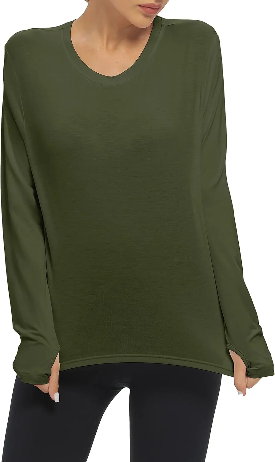 Mippo Long Sleeve Workout Tops Slightly Cropped Shirts for Women to Wear with Leggings