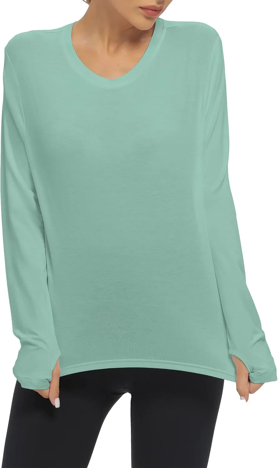Mippo Long Sleeve Workout Tops Slightly Cropped Shirts for Women to Wear with Leggings