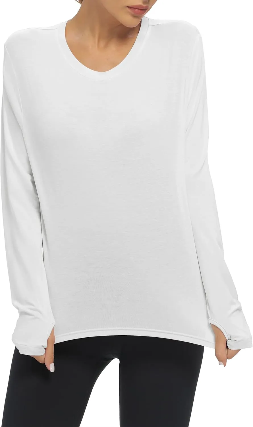Mippo Long Sleeve Workout Tops Slightly Cropped Shirts for Women to Wear with Leggings