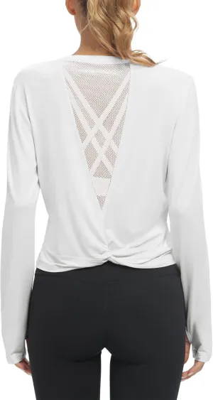 Mippo Long Sleeve Workout Tops Slightly Cropped Shirts for Women to Wear with Leggings