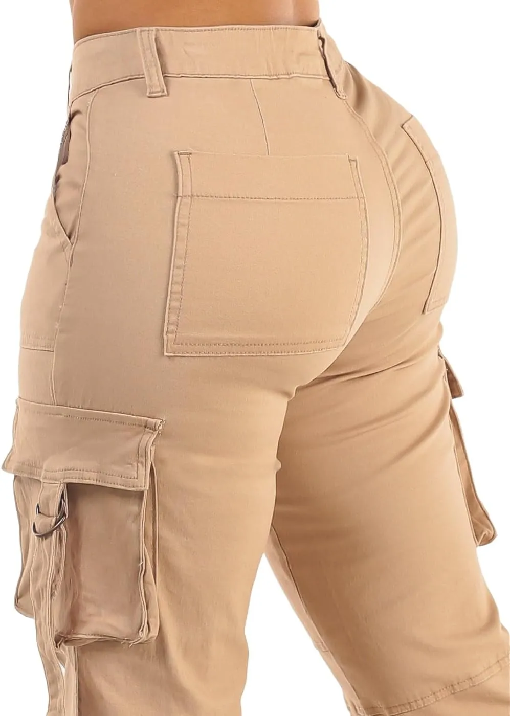 Moda Xpress Womens Juniors High Waisted Butt Lifting Stretch Relaxed Fit Straight Wide Leg Cargo Jeans