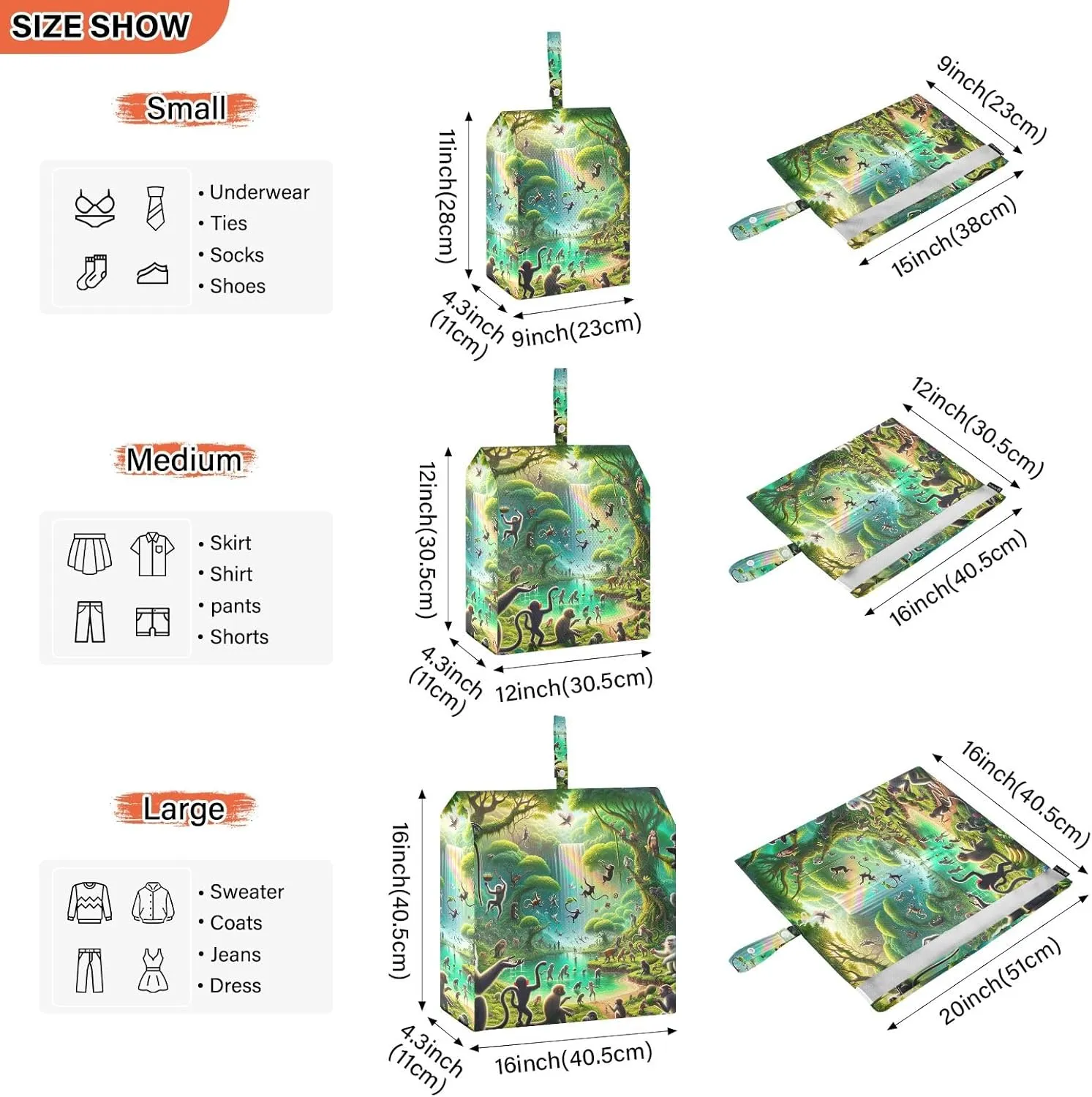 Monkey World Green Travel Packing Bags Collapsible Packing Cubes Travel Bags Organizer for Luggage