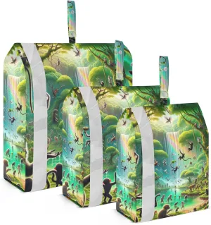 Monkey World Green Travel Packing Bags Collapsible Packing Cubes Travel Bags Organizer for Luggage