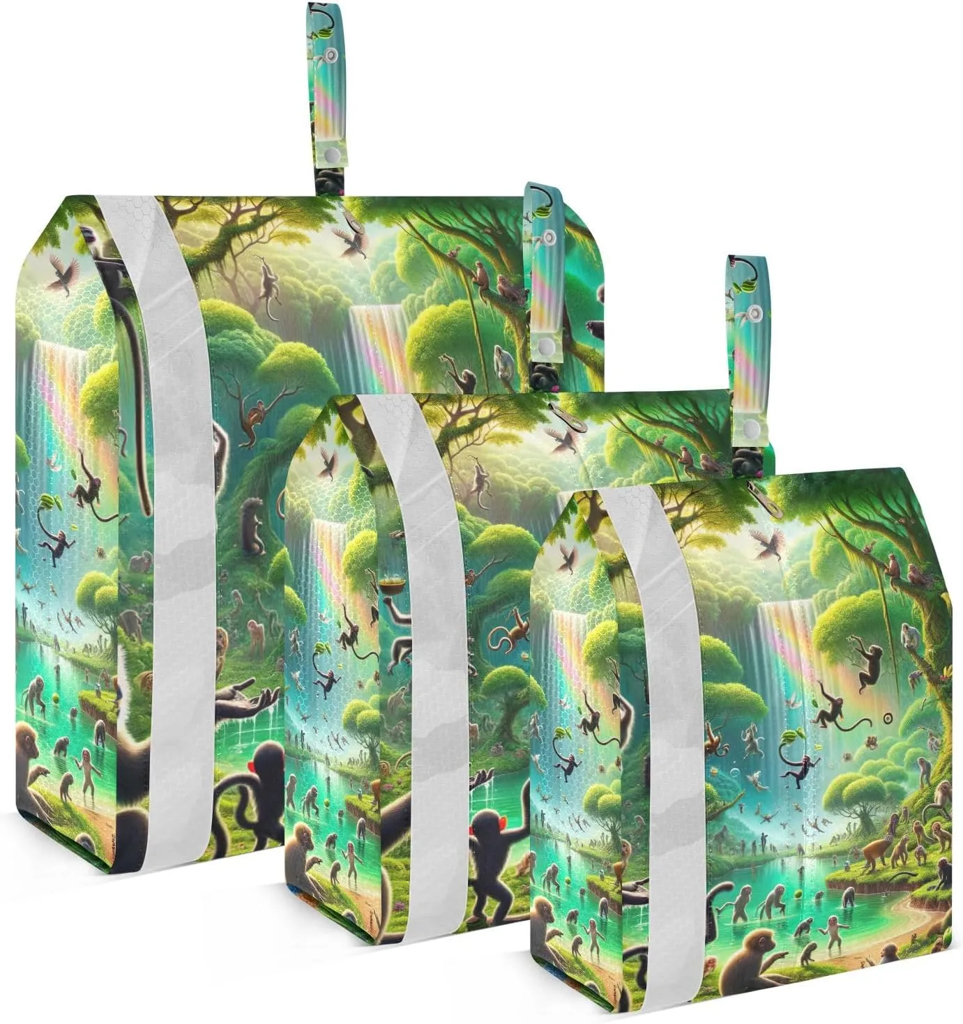 Monkey World Green Travel Packing Bags Collapsible Packing Cubes Travel Bags Organizer for Luggage