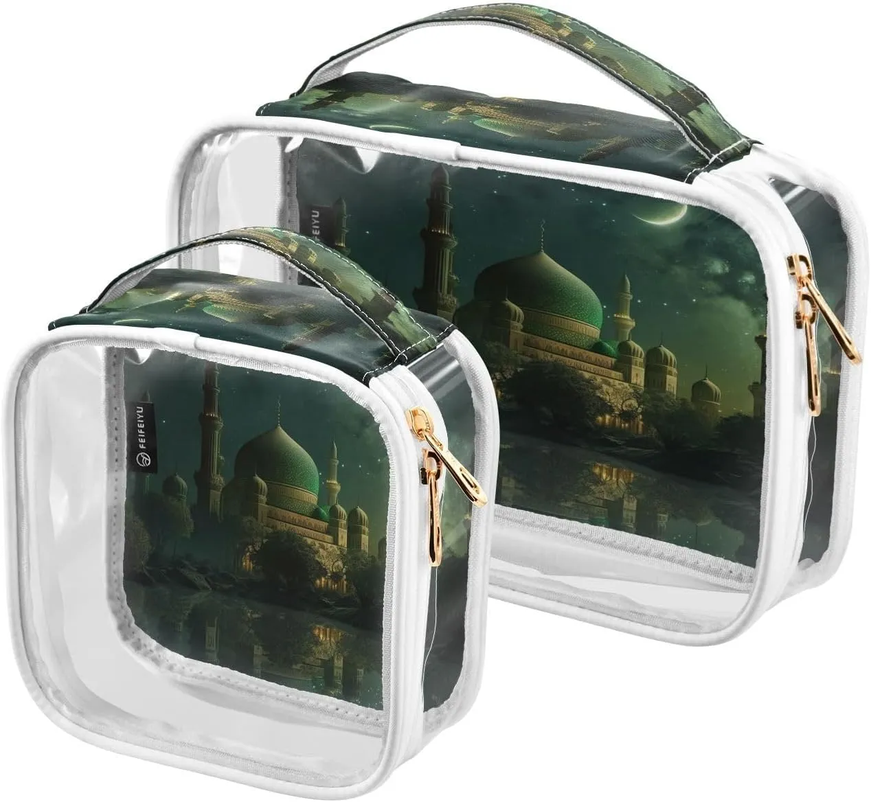 Moon 2 Pieces Clear Makeup Cosmetic Bags for Traveling Vacation Organizing, Toiletry Bags for Women Men, PVC Waterproof Travel Organizer