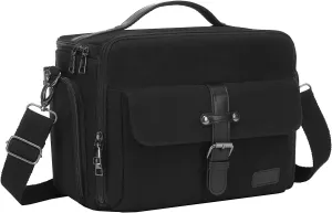 MOSISO Camera Bag, DSLR SLR Canvas Camera Case, Vintage Padded Compact Crossbody Camera Shoulder Messenger Bags with Rain Cover & Handle, Travel Photography Bag for Canon/Nikon/Sony, Black