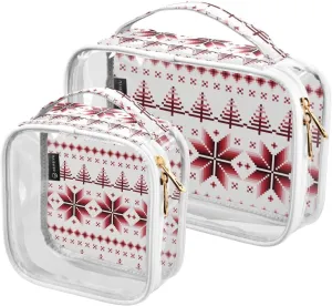 Multicolored Christmas Texture 2 Pieces Clear Makeup Cosmetic Bags for Traveling Vacation Organizing, Toiletry Bags for Women Men, PVC Waterproof Travel Organizer
