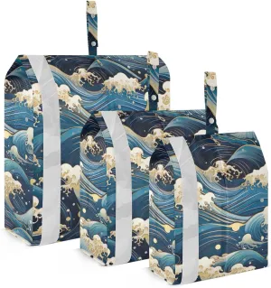 Ocean Sea Waves Packing Cubes for Travel 3 Set Compression Packing Bags Suitcase Organizer Bags Set for Travel