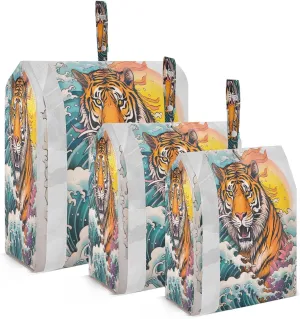 Ocean Waves Tiger Compression Packing Cubes Large Travel Packing Cubes Luggage Organizers for Suitcases Travel Bag for Carry on Luggage