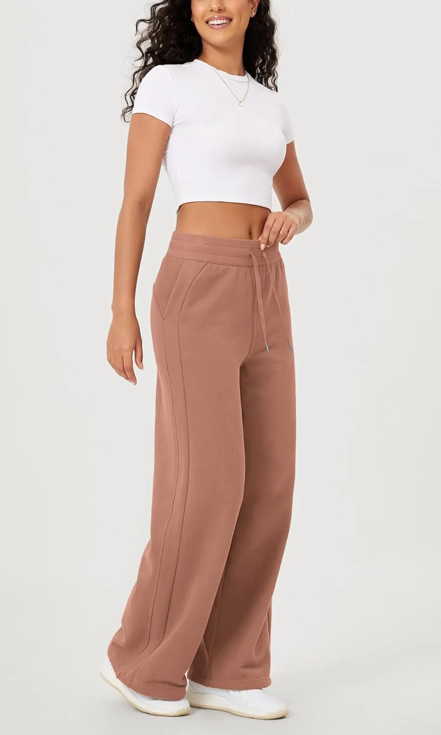 ODODOS Women's Fleece Lined Wide Leg Jogger Pants with Pockets Mid-Rise Relaxed Pull-On Sweatpants