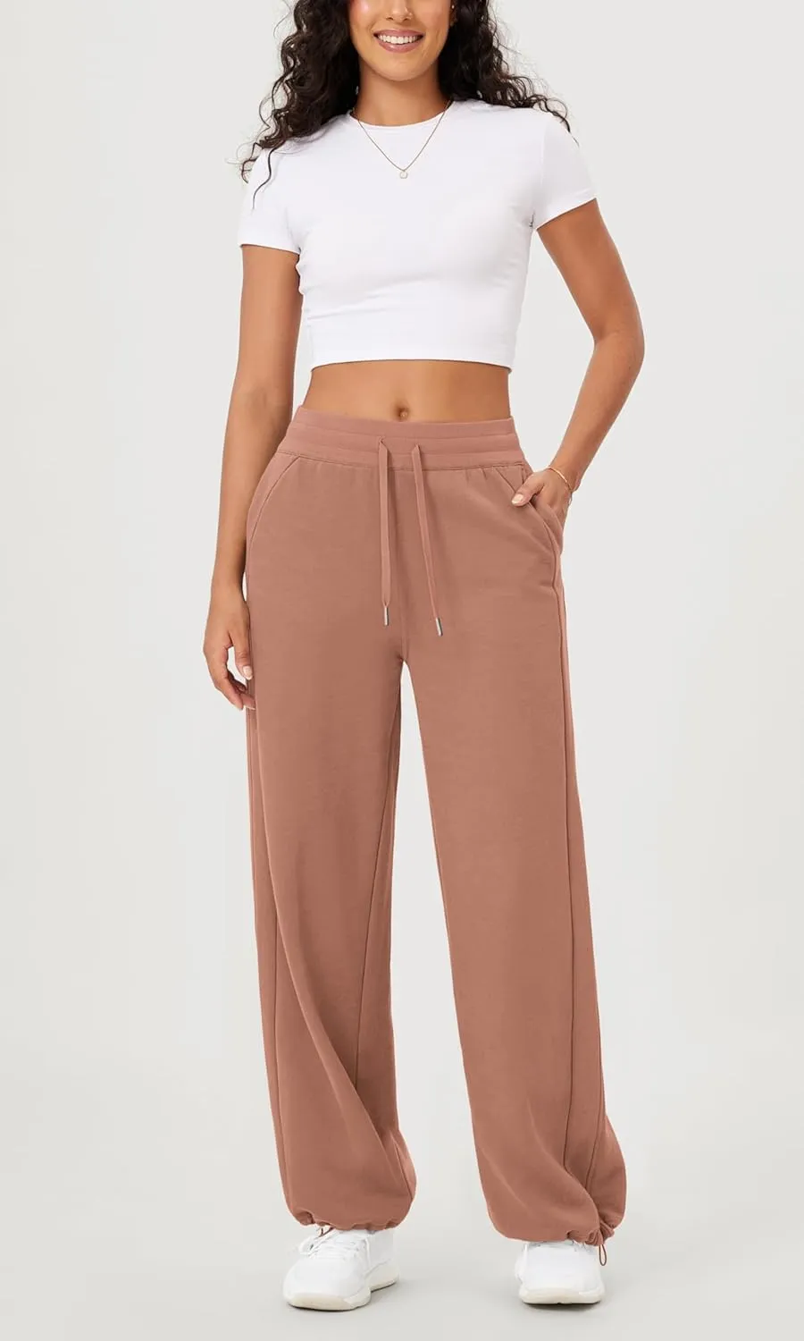 ODODOS Women's Fleece Lined Wide Leg Jogger Pants with Pockets Mid-Rise Relaxed Pull-On Sweatpants