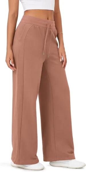 ODODOS Women's Fleece Lined Wide Leg Jogger Pants with Pockets Mid-Rise Relaxed Pull-On Sweatpants