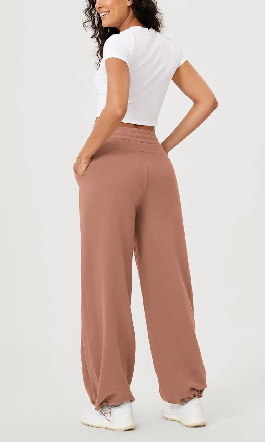 ODODOS Women's Fleece Lined Wide Leg Jogger Pants with Pockets Mid-Rise Relaxed Pull-On Sweatpants