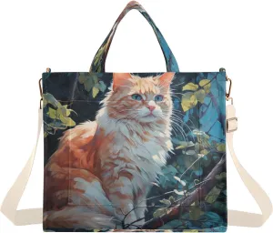 Orange Cat Painting Corduroy Tote Bag for Women Hobo Crossbody Bag Purse Stylish Shoulder Handbag Messenger Bags, S