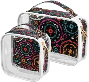 Oriental Pattern 2 Pieces Clear Makeup Cosmetic Bags for Traveling Vacation Organizing, Toiletry Bags for Women Men, PVC Waterproof Travel Organizer