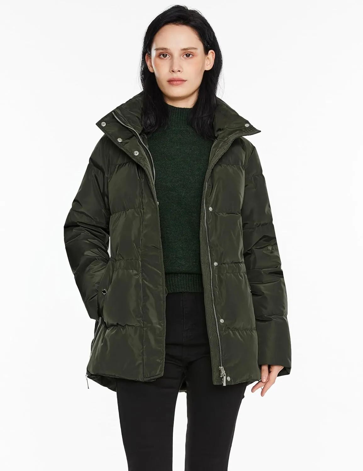 Orolay Women's Hooded Down Jacket Winter Mid-Length Zip-Up Puffer Coat with Windproof Threaded Cuffs