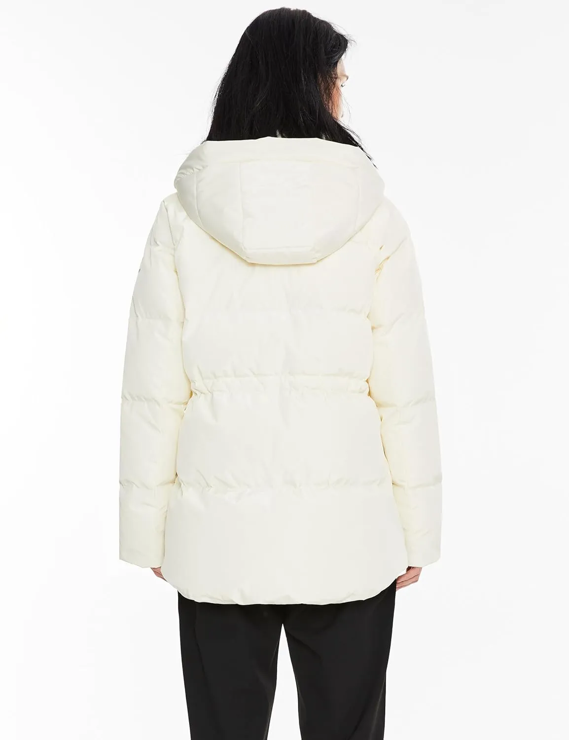 Orolay Women's Hooded Down Jacket Winter Mid-Length Zip-Up Puffer Coat with Windproof Threaded Cuffs