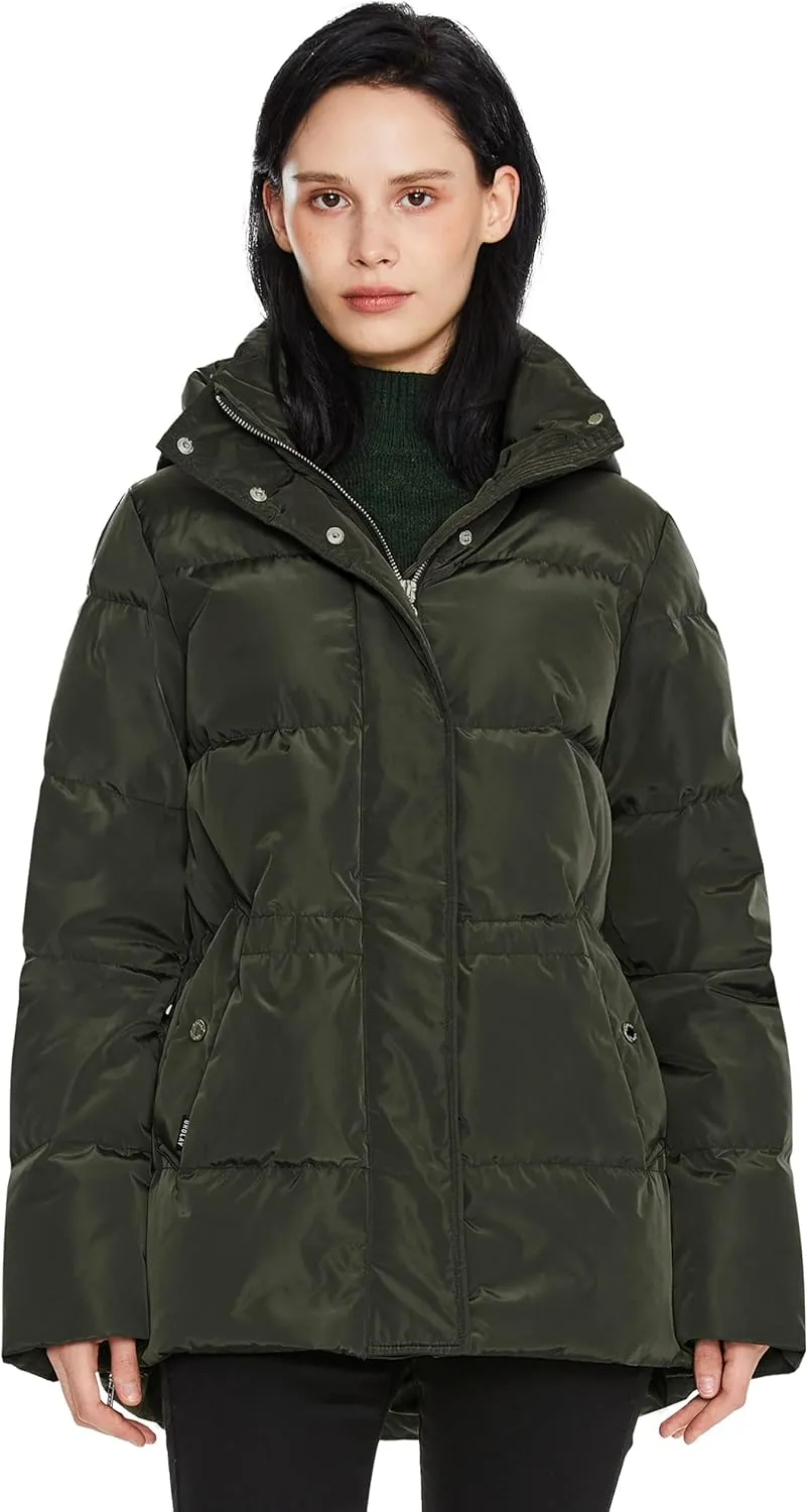 Orolay Women's Hooded Down Jacket Winter Mid-Length Zip-Up Puffer Coat with Windproof Threaded Cuffs