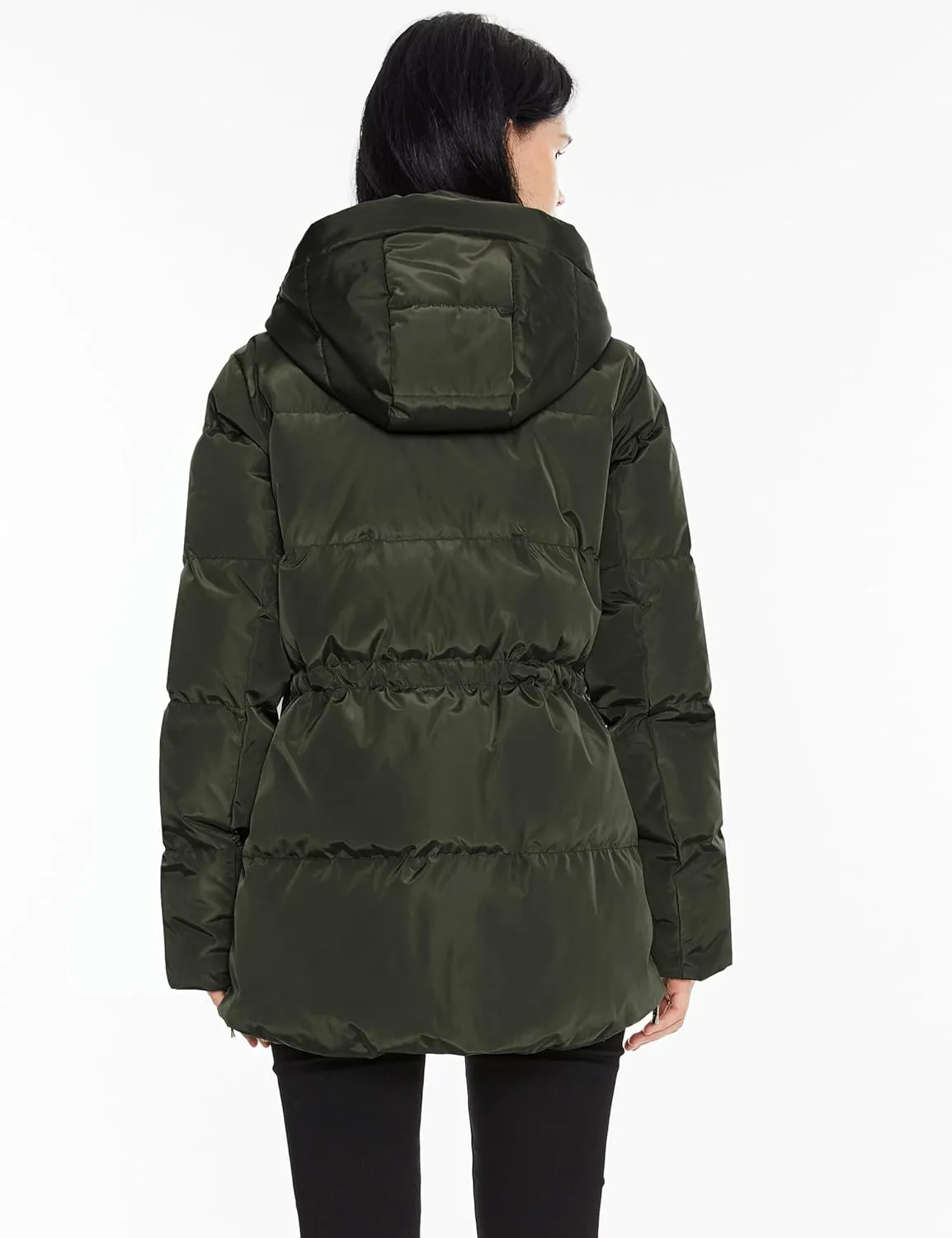 Orolay Women's Hooded Down Jacket Winter Mid-Length Zip-Up Puffer Coat with Windproof Threaded Cuffs