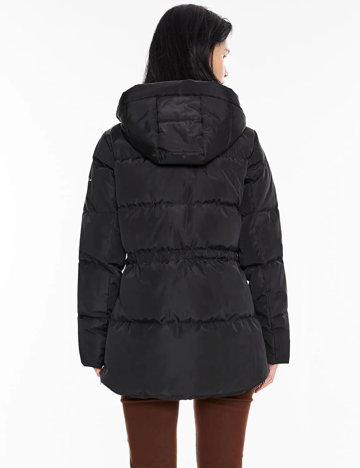 Orolay Women's Hooded Down Jacket Winter Mid-Length Zip-Up Puffer Coat with Windproof Threaded Cuffs
