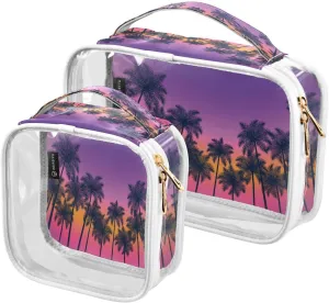 Palms 2 Pieces Clear Makeup Cosmetic Bags for Traveling Vacation Organizing, Toiletry Bags for Women Men, PVC Waterproof Travel Organizer