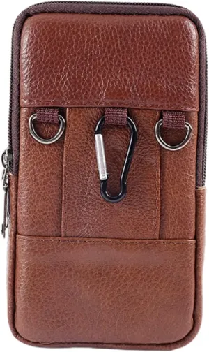 PartyKindom 1Pc Cowhide Vertical Belt Bag with Hook and Strap Portable Business Handbag for Phones and Essentials Elegant Design for Travel and Daily Use Brown
