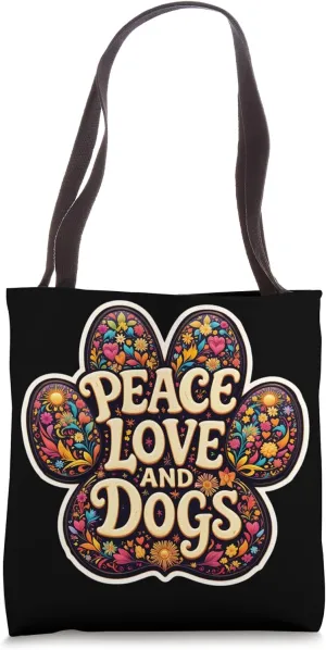 Peace Love And Dogs Lover Owner Paw Vintage Hippy Floral Dad Tote Bag