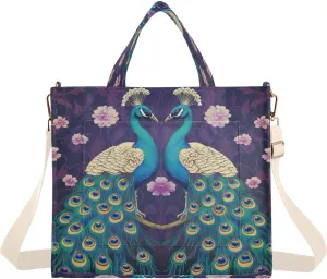 Peacocks Floral Corduroy Tote Bag for Women Hobo Crossbody Bag Purse Stylish Shoulder Handbag Messenger Bags, S