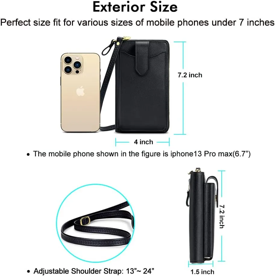 Peacocktion RFID Crossbody Wallet Purse for Women Small Travel Cell Phone Purses Trendy Vegan Leather Bags with Card Slots