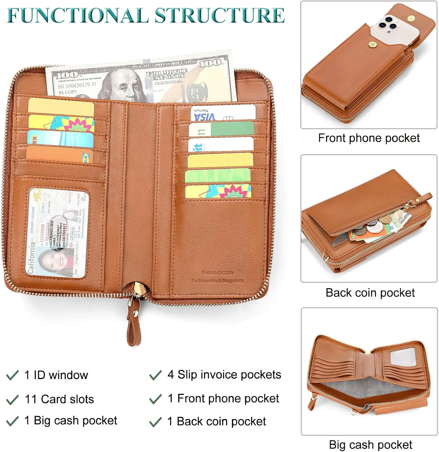 Peacocktion RFID Crossbody Wallet Purse for Women Small Travel Cell Phone Purses Trendy Vegan Leather Bags with Card Slots