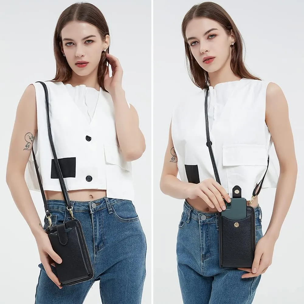 Peacocktion RFID Crossbody Wallet Purse for Women Small Travel Cell Phone Purses Trendy Vegan Leather Bags with Card Slots