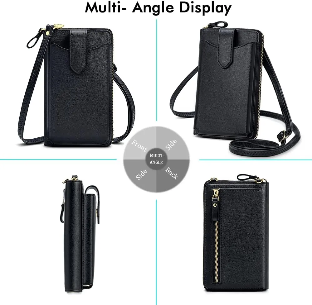 Peacocktion RFID Crossbody Wallet Purse for Women Small Travel Cell Phone Purses Trendy Vegan Leather Bags with Card Slots