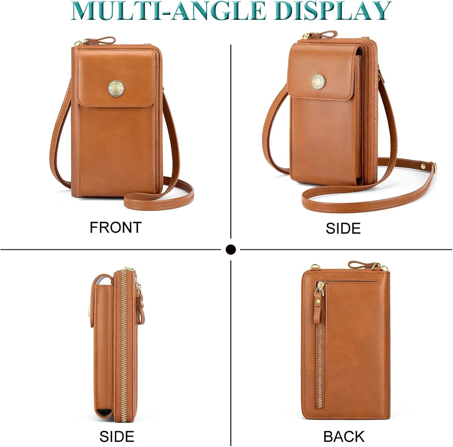 Peacocktion RFID Crossbody Wallet Purse for Women Small Travel Cell Phone Purses Trendy Vegan Leather Bags with Card Slots