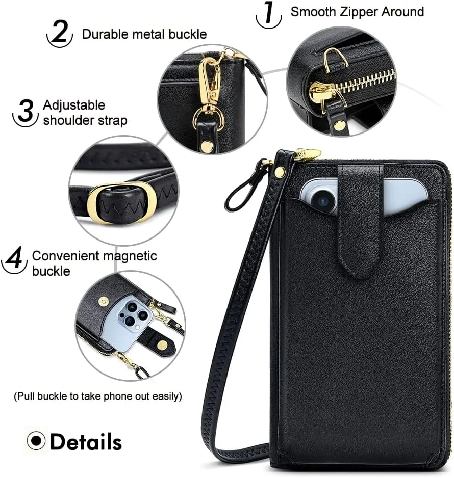 Peacocktion RFID Crossbody Wallet Purse for Women Small Travel Cell Phone Purses Trendy Vegan Leather Bags with Card Slots